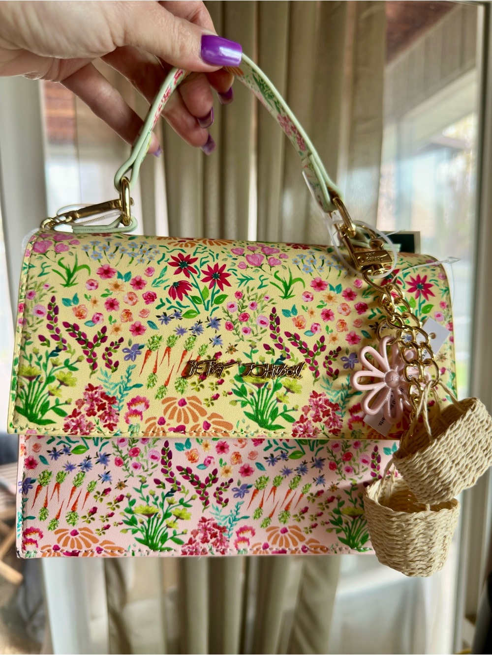 Whimsical floral and colorful Betsy Johnson Top-Handle/crossbody NWT
